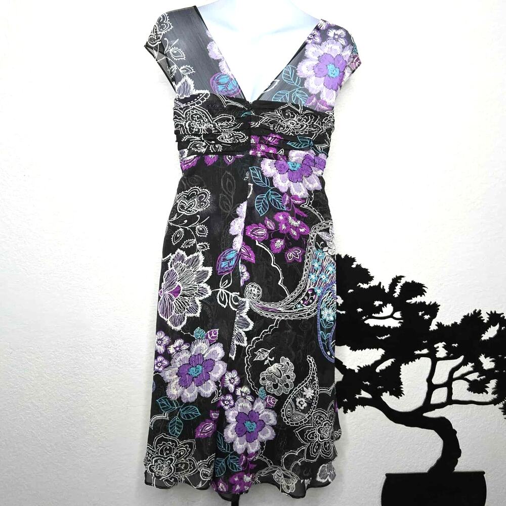 R&M Richards Floral Cap Sleeve Ruched Midi Dress Size 24W - Picture 2 of 4
